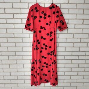 Handmade Mennonite Cape Dress 37" Bust Size Medium Red Black Floral Modest